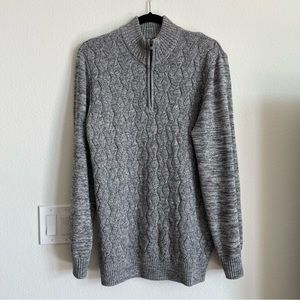 Vintage Method Gray Mock-Neck Cotton 1/4 Leather Zip-up Knitted Sweater Cozy